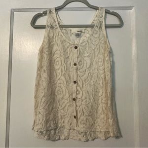 Cream Lace Tank Top with Button Details - size medium